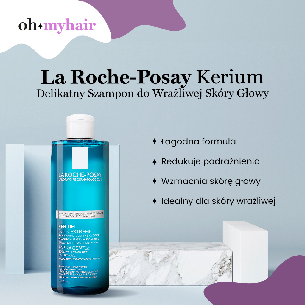 Infografika La Roche-Posay KERIUM Delikatny szampon do wrażliwej skóry głowy. Recenzja kosmetyku
