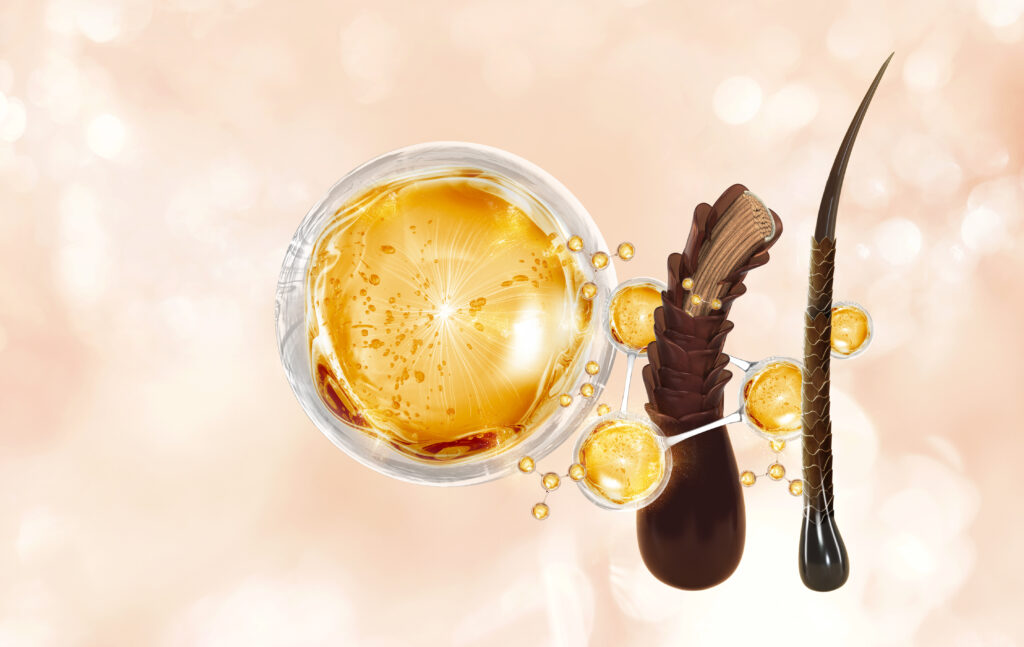 Grafika przedstawiająca cząsteczki kolagenu wpływające na budowę i wzrost włosa