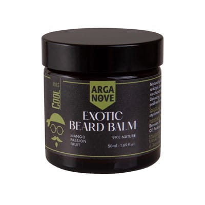 Słoik balsamu Arganove "Exotic Beard Balm" stoi na białym tle.