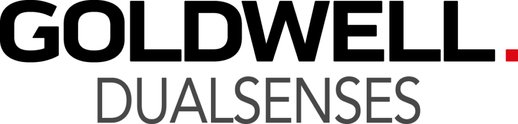 Logo Goldwell Dualsenses – logotyp linii kosmetycznej na ciemnym tle.