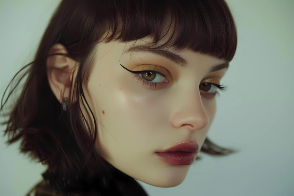 Młoda kobieta z krótkimi włosami i makijażem w alternatywnym stylu