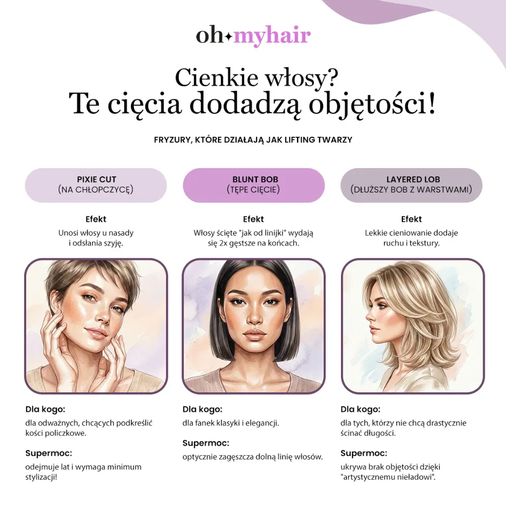 : Infografika Oh My Hair o fryzurach dla cienkich włosów