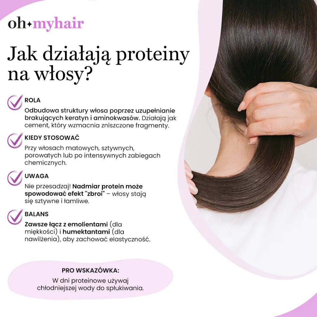 Infografika Oh My Hair jak działają proteiny na włosy