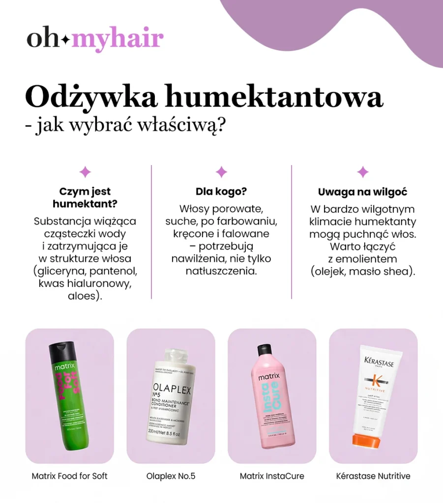 Infografika Oh My Hair o wyborze najlepszej odżywki humektantowej