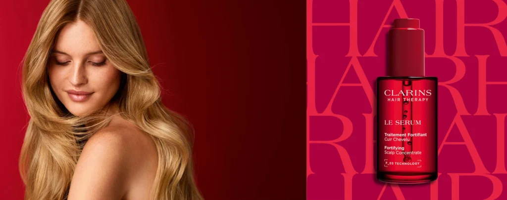 Baner kosmetyków do włosów Clarins Hair Therapy; źródło: clarins.pl